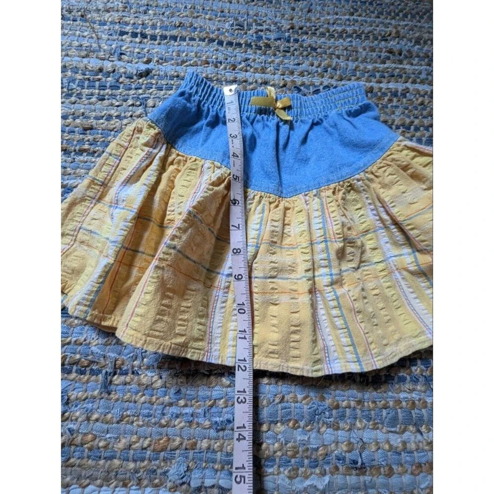 Vtg Buster Brown Blue Yellow Plaid Seersucker Skirt 5 Y2K Cottage Farmhouse Prai
